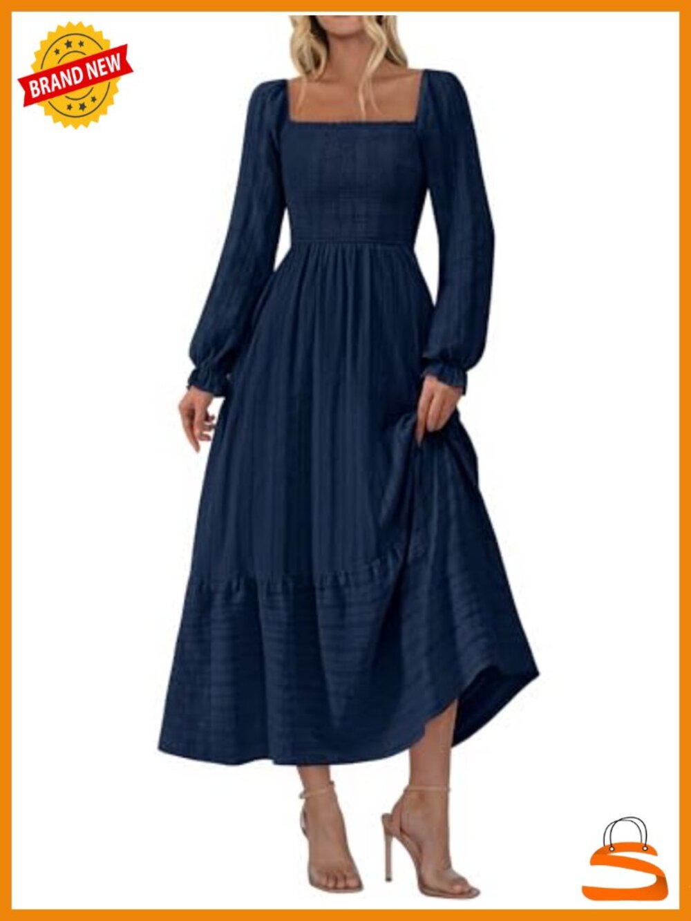 Women's Cotton Maxi Dress Long Sleeve Square Neck Boho Fall